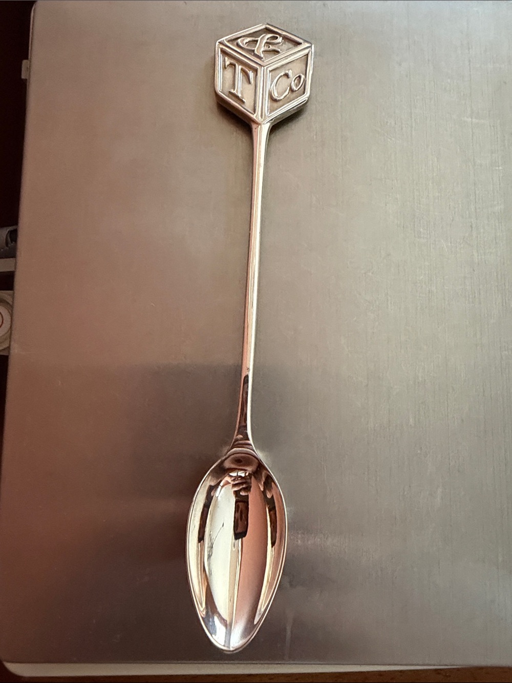 Tiffany & Co. Silver Novelty Baby Block Demitasse Spoon